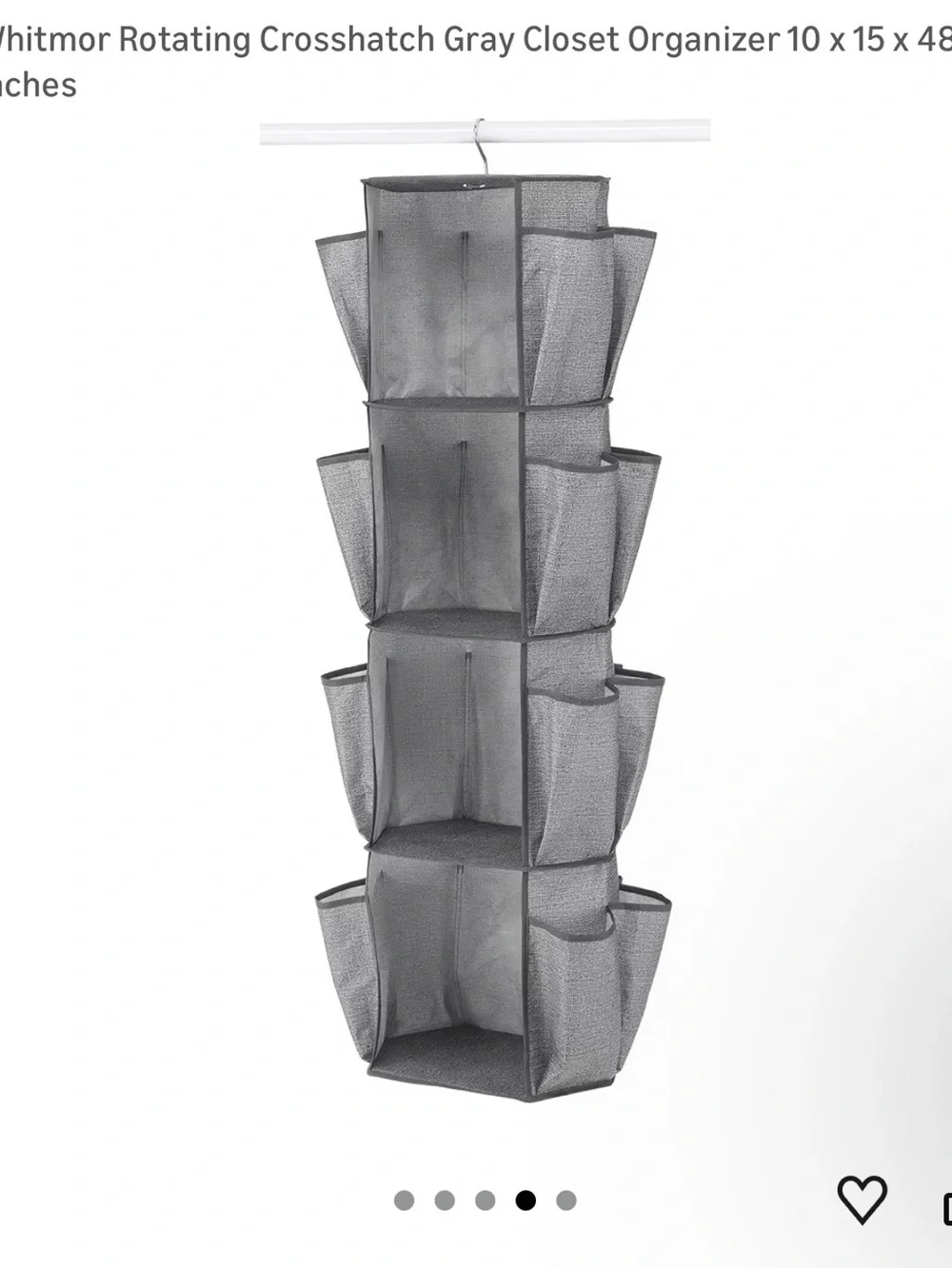 WHIT Gray 10-Pocket Rotating Hanging Closet Organizer